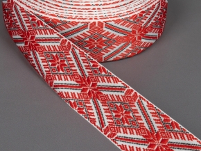 42мм. 91597/42 ЛЕНТА ОТДЕЛОЧНАЯ ЖАККАРДОВАЯ красн,бел,черный*2998, 42мм (рул.25м)