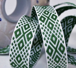 22мм. 14С3844-Г50 (рис.9415) ЛЕНТА ОТДЕЛОЧНАЯ ЖАККАРД белый с зеленым*061, 22мм (рул.25м)