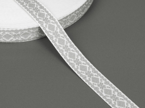 23мм. 9990 ЛЕНТА ОТДЕЛОЧНАЯ ЖАККАРД белый с серым*2962, 23 мм (рул.50м)