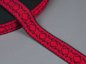 23мм. 9990 ЛЕНТА ОТДЕЛОЧНАЯ ЖАККАРД черный с красным*35, 23мм (рул.50м)