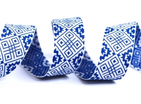 20мм. 91361/20 ЛЕНТА ОТДЕЛОЧНАЯ ЖАККАРД белый,василек*2110, 20мм (рул.25м)