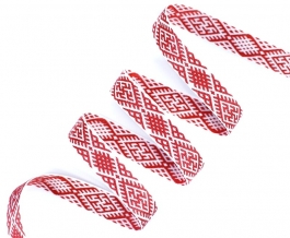 18мм. 91664/18 ЛЕНТА ОТДЕЛОЧНАЯ ЖАККАРД красный с белым*2660, 18мм (рул.25м)