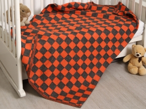 Одеяло 50%  ОПШ-3 Клетка п/шерсть 100*140 оранж. с сер.