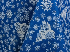 937-БЧ (802) Ткань х/б для столового белья набивная рис.5190-02 Новогодние снежинки на синем, 145см
