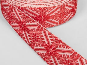 42мм. 91597/42 ЛЕНТА ОТДЕЛОЧНАЯ ЖАККАРДОВАЯ белый с красным*37,42мм (рул.25м)