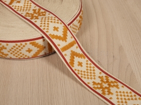 37мм. 90924 ЛЕНТА ОТДЕЛОЧНАЯ ЖАККАРДОВАЯ бел.горч.тер-т 37мм (рул.25м)