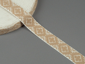 20мм. 90135 ЛЕНТА ОТДЕЛОЧНАЯ ЖАККАРДОВАЯ белый с беж*045, 20мм (рул.25м)