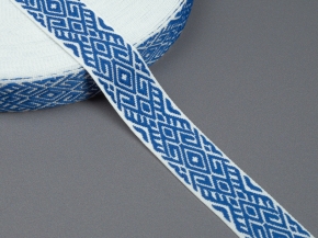 22мм. 9482 ЛЕНТА ОТДЕЛОЧНАЯ ЖАККАРД белый с васильк*863, 22мм (рул.25м)