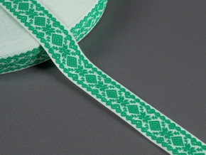 23мм. 9990 ЛЕНТА ОТДЕЛОЧНАЯ ЖАККАРД белый с зелёным св.*061, 23мм (рул.50м)