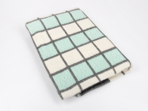 Одеяло п/шерсть 50% Клетка 140*205 ОПШ-1 цв. бело-серо-мятная (Россия ВВТ)