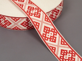 39мм. 90470 ЛЕНТА ОТДЕЛОЧНАЯ ЖАККАРД белый с красным*37, 39мм (рул.25м)