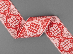 50мм. 91720/50 ЛЕНТА ОТДЕЛОЧНАЯ ЖАККАРДОВАЯ белый с красным*37, 50мм (рул.50м)