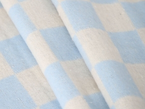 Одеяло байковое 140*205  клетка цв. голубой (Россия ВВТ)