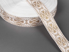 33мм. 01С833Б-Г50 (рис.3483) ЛЕНТА ОТДЕЛОЧНАЯ белый с золотом*55, 33мм (рул.50м)