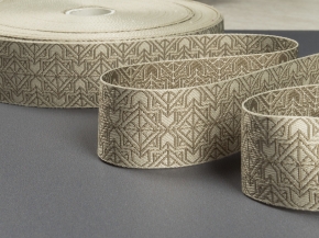 30мм. 91301/30 ЛЕНТА ОТДЕЛОЧНАЯ ЖАККАРД льняной с оливковым*2523, 30мм (рул.25м)