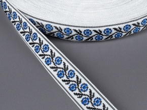 25мм. 9965 ЛЕНТА ОТДЕЛОЧНАЯ ЖАККАРДОВАЯ бел,вас,черн.*1110, 25мм (рул.50м)