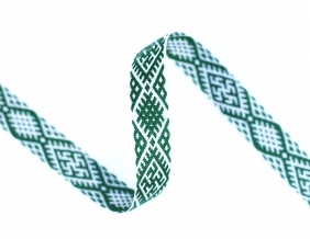 18мм. 91664/18 ЛЕНТА ОТДЕЛОЧНАЯ ЖАККАРД тем-зел.с белым*3092, 18мм (рул.25м)