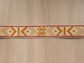 37мм. 90924 ЛЕНТА ОТДЕЛОЧНАЯ ЖАККАРДОВАЯ бел.горч.тер-т 37мм (рул.25м)