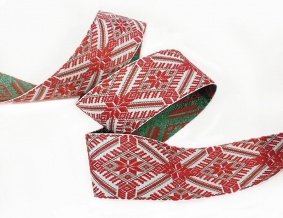 42мм. 91597/42 ЛЕНТА ОТДЕЛОЧНАЯ ЖАККАРДОВАЯ красн,бел,зелен.*2996, 42мм (рул.25м)