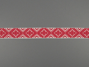 20мм. 90135 ЛЕНТА ОТДЕЛОЧНАЯ ЖАККАРД белый с красным*37, 20мм (рул.25м)