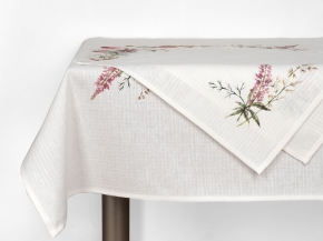 21С262-ШР/п.р./уп. Комплект столовый 99*99 + 4 салф. 47*47 "Цветочное лето" цв. 1 рис. 9 белый