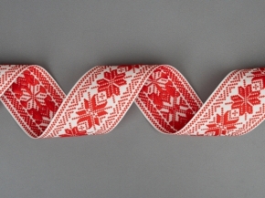 50мм. 16С3908-Г50 (рис.9632) ЛЕНТА ОТДЕЛОЧНАЯ ЖАККАРД белый с красным*37, 50мм (рул.50м)