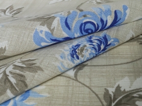 Ткань бельевая арт 7-17 п/лен грунт рис. Хризантемы синий, 220см