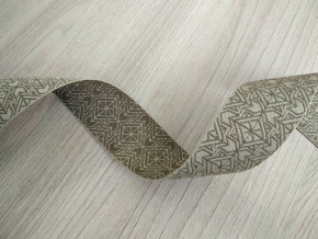 30мм. 91301/30 ЛЕНТА ОТДЕЛОЧНАЯ ЖАККАРД льняной с оливковым*2523, 30мм (рул.25м)