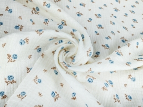 Ткань арт.12533/D5/C#1 Принт Муслин Цветы кремовый,голубой ширина 135см
