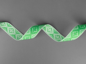 25мм. 9904 ЛЕНТА ОТДЕЛОЧНАЯ ЖАККАРД белый с салатовым*094, 25мм (рул.50м)