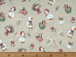Ткань бельевая арт 2-21 п/лен кисл лен 30%, хл.70%, пл.140г, рис. 1739/1 Гуси-Прованс вид 1, 150см
