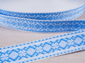 23мм. 9990 ЛЕНТА ОТДЕЛОЧНАЯ ЖАККАРД белый с голубым 23мм (рул.50м)