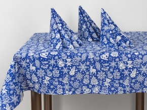 20с-6ЯК Комп-кт Скатерть 150*120+ 4 салфетки "Новогодние игрушки" цв. синий