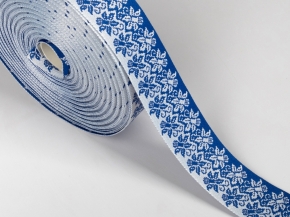 32мм. 91599/32 ЛЕНТА ОТДЕЛОЧНАЯ ЖАККАРД василек с белым*1801, 32мм (рул.25м)