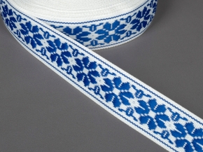 32мм. 9325 ЛЕНТА ОТДЕЛОЧНАЯ белый с т.васильковым*863, 32мм (рул.25м)