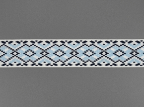 37мм. 9723 ЛЕНТА ОТДЕЛОЧНАЯ ЖАККАРД бел,т-син,голубой*267, 37мм (рул.50м)