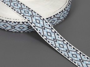 37мм. 9723 ЛЕНТА ОТДЕЛОЧНАЯ ЖАККАРД бел,т-син,голубой*267, 37мм (рул.50м)
