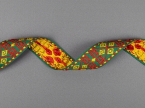 26мм. 91618/26 ЛЕНТА ОТДЕЛОЧНАЯ ЖАККАРДОВАЯ зел.жел.крас*3093, 26мм (рул.25м)