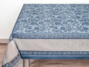 05с28 ЯК Скатерть 150*150 "Орнамент" цвет серый с синим с мережкой