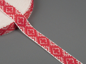 20мм. 90135 ЛЕНТА ОТДЕЛОЧНАЯ ЖАККАРД белый с красным*37, 20мм (рул.25м)