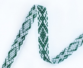 15мм. 91663/15 ЛЕНТА ОТДЕЛОЧНАЯ ЖАККАРД тем-зел.с белым*3092, 15мм (рул.25м)