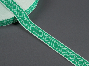 23мм. 9990 ЛЕНТА ОТДЕЛОЧНАЯ ЖАККАРД белый с зелёным св.*061, 23мм (рул.50м)