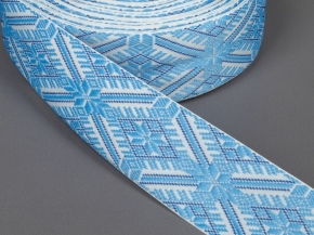 42мм. 91597/42 ЛЕНТА ОТДЕЛОЧНАЯ ЖАККАРДОВАЯ т-голуб,васил,белый*2999, 42мм (рул.25м)