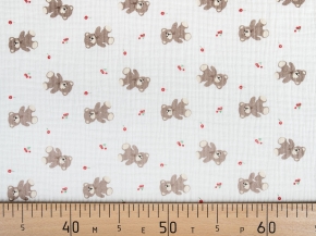 Ткань 12206/D9(4017) Принт Муслин Мишка Бежевый, коричневый,красный ширина 135см