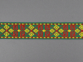 26мм. 91618/26 ЛЕНТА ОТДЕЛОЧНАЯ ЖАККАРДОВАЯ зел.жел.крас*3093, 26мм (рул.25м)