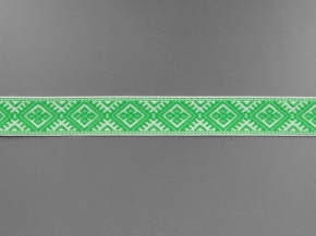 25мм. 9904 ЛЕНТА ОТДЕЛОЧНАЯ ЖАККАРД белый с салатовым*094, 25мм (рул.50м)