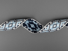 37мм. 9723 ЛЕНТА ОТДЕЛОЧНАЯ ЖАККАРД бел,т-син,голубой*267, 37мм (рул.50м)