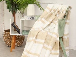 Плед 50% шерсть 150*205 "ПД-350  цв. белый с бежевым (Россия ВВТ)