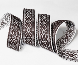 25мм. 91589/25 ЛЕНТА ОТДЕЛОЧНАЯ ЖАККАРД белый с шоколад*1889, 25мм (рул.50м)