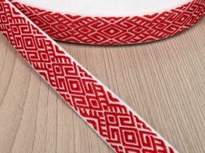 22мм. 9482 ЛЕНТА ОТДЕЛОЧНАЯ ЖАККАРД белый с красным 22мм (рул.25м)